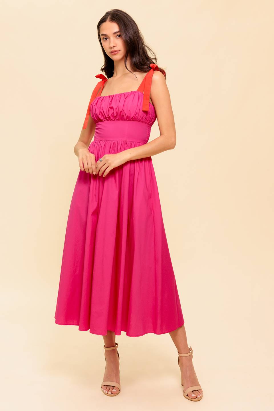 EVENING DELIGHTS FUCHSIA WOVEN MIDI DRESS Flying Tomato